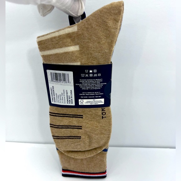 TOMMY HILFIGER,MEN’S DRESS CREW SOCKS, 4 PAIRS DECORATIVE TAN,GREY, BLUE 1 SIZE - Picture 3 of 16